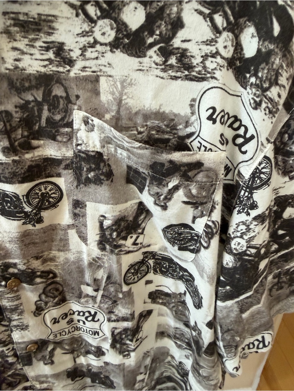 Vintage Puritan Rayon Button Up Shirt Men’s Large Motorcycle Print - Picture 4 of 6